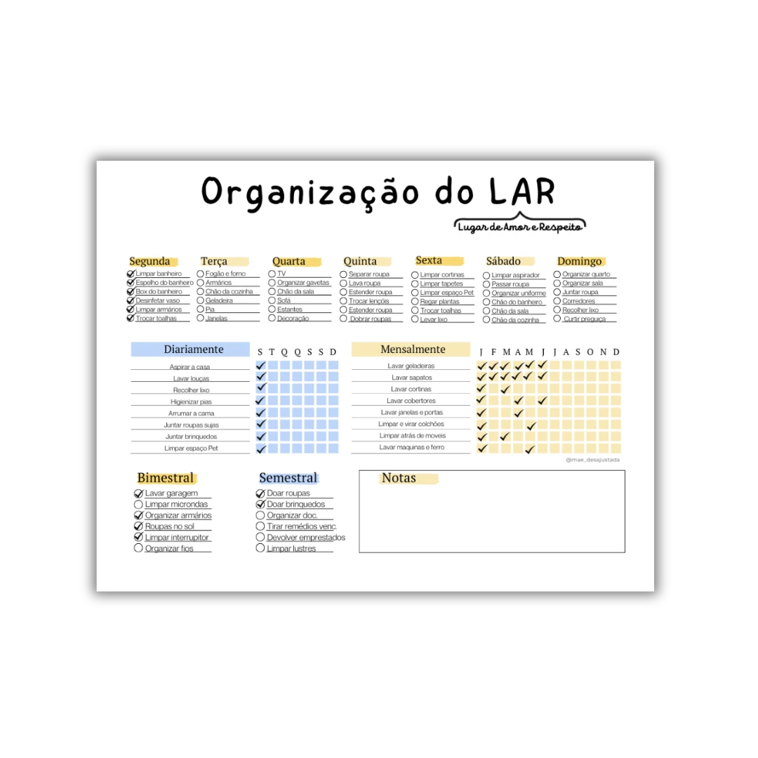 Plano semanal de pequenas tarefas