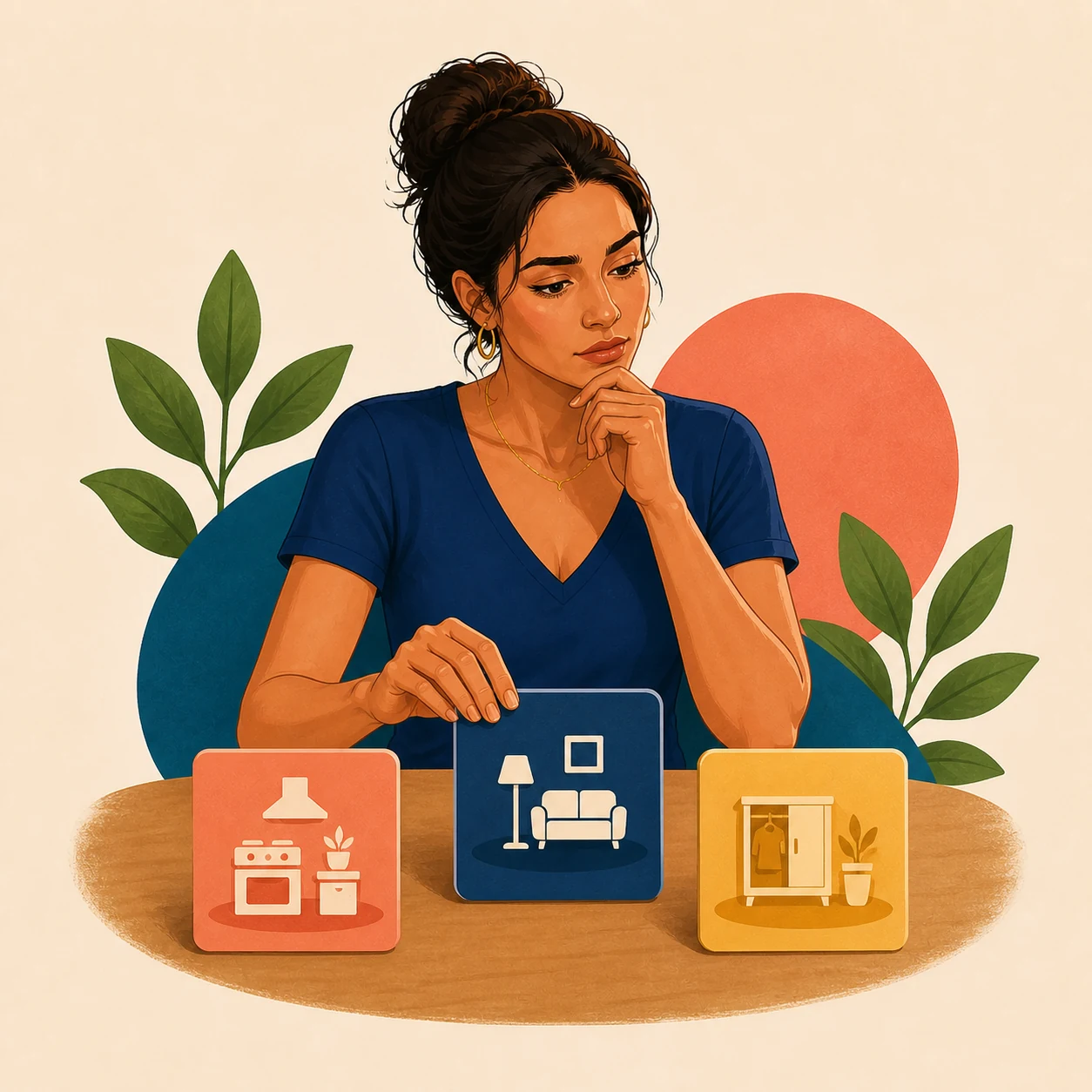 Mulher escolhendo um card de tarefa