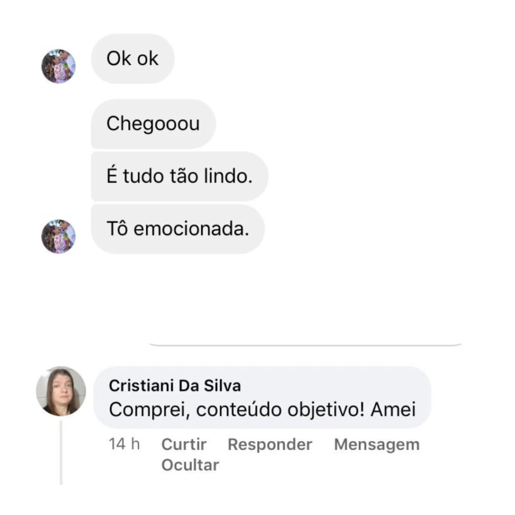 Comentários de clientes satisfeitas com o conteúdo